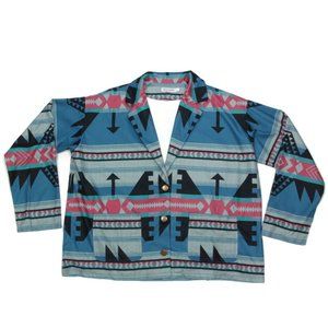 MISSLOOK Aztec Southwest Turquoise Pink Button Flannel Blazer Jacket 5XL /091